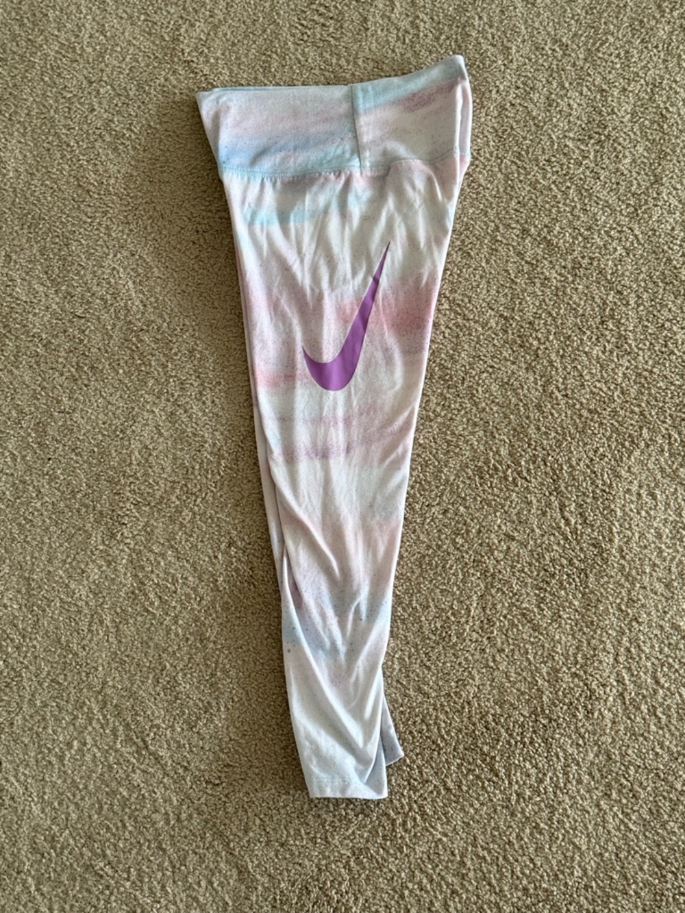 Nike Girls Pink Tie Dye Leggings Purple Swoosh Size 6 / Medium